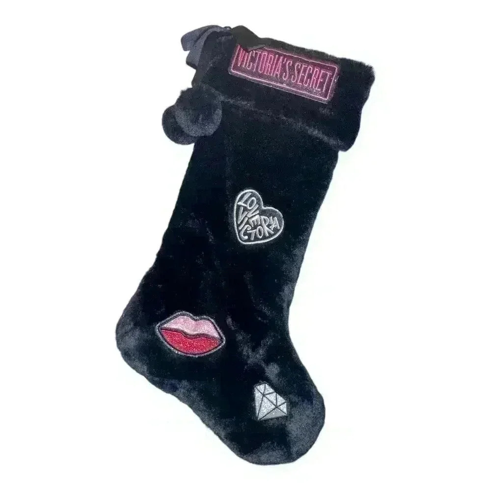 Victoria's Secret Black Faux Fur Holiday Stocking